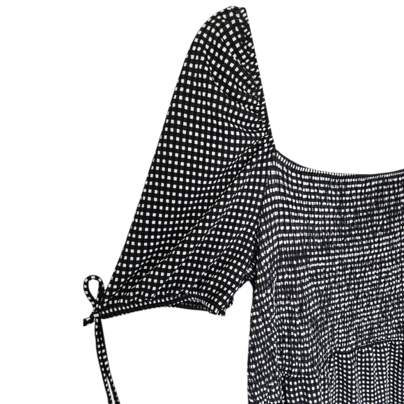 Topshop Gingham Black & White Prairie Dress Size US 14 Ruffle Short Sleeve NWT - Picture 3 of 11